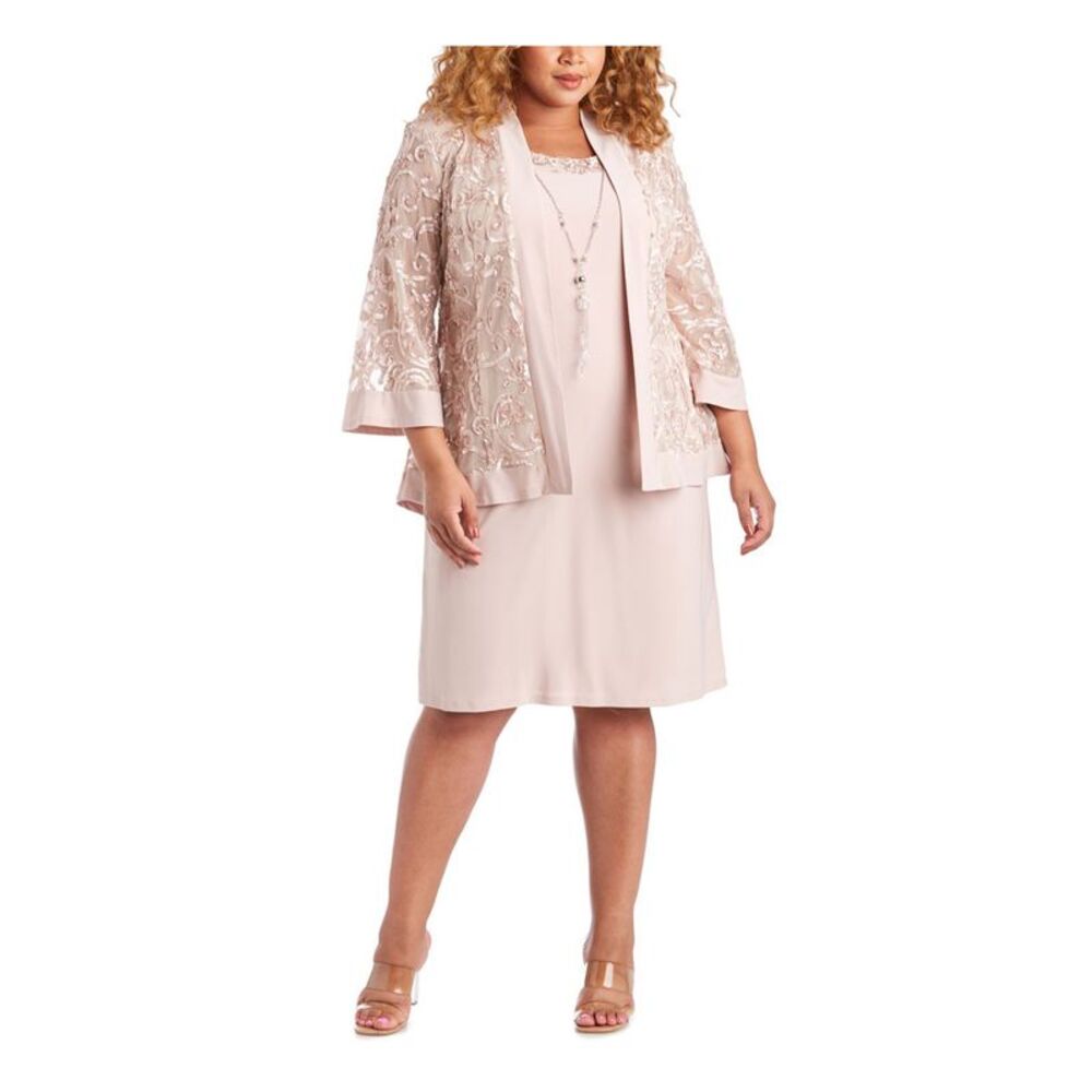 R&M RICHARDS WOMAN Womens Pink 3/4 Sleeve Open Front Cocktail Cardigan Plus 16W